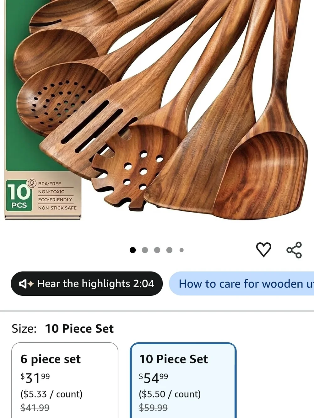 Dark Wood Kitchen Utensil Set - 10-Piece